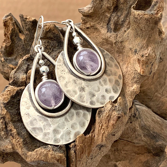 Amethyst agate earrings, persian, bohemian, folk style, silver plated, Sterling Silver hooks, UK